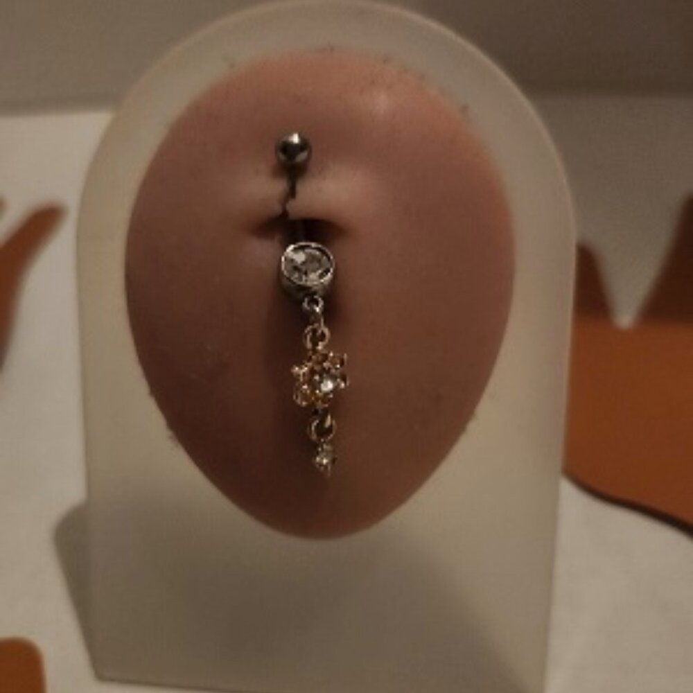 Dangle Crystal Flower Clear Crystal Navel Ring ~ N-5096-POSH